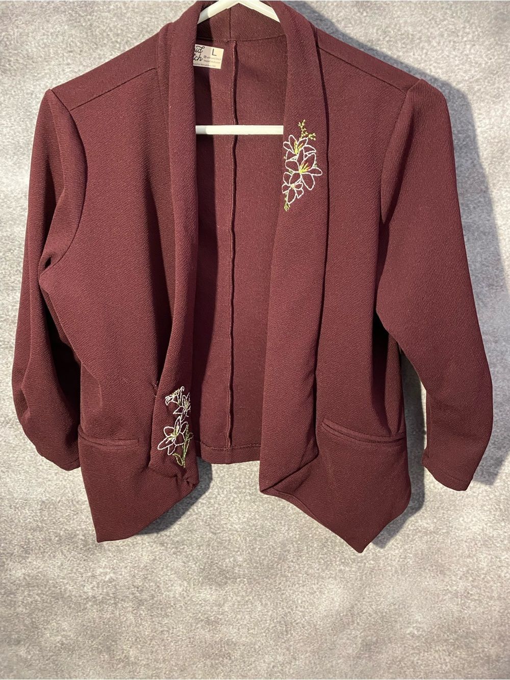 Stupid Stitch Burgundy Embroidered Jacket Size Large Women"s